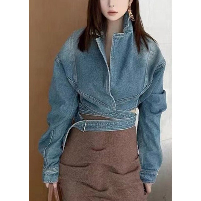 Original Design Blue Patchwork Short Denim Coat Batwing Sleeve