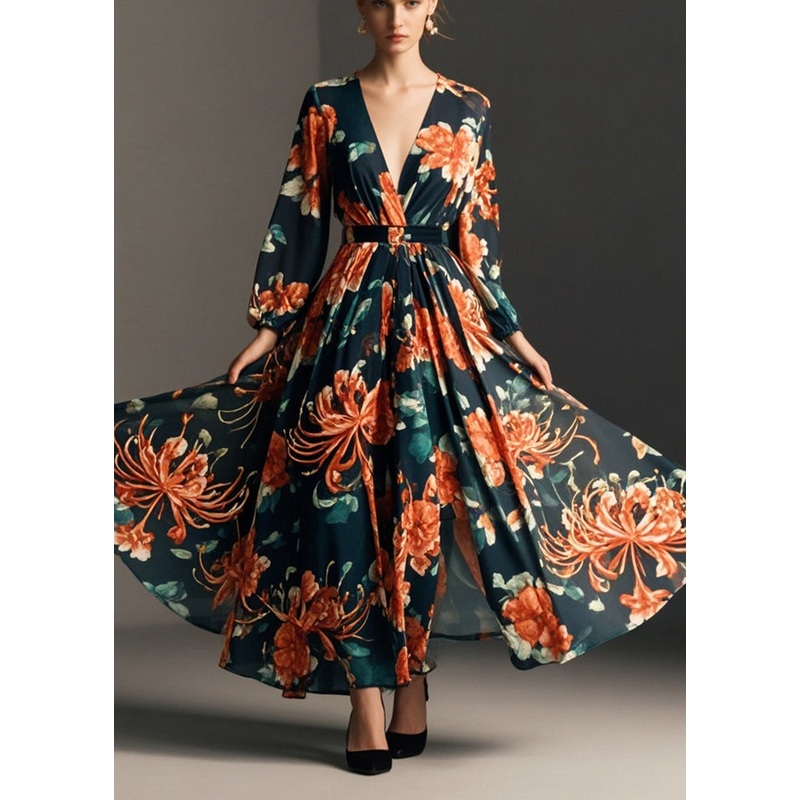 Plus Size Black Cinched Print Chiffon Party Dress Spring