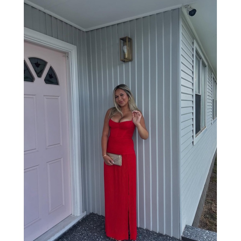 Red Slit Long Prom Dress Spaghetti Straps Formal Party Dress J5901