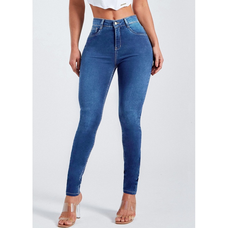 Simple Blue Pockets High Waist Denim Pants Summer