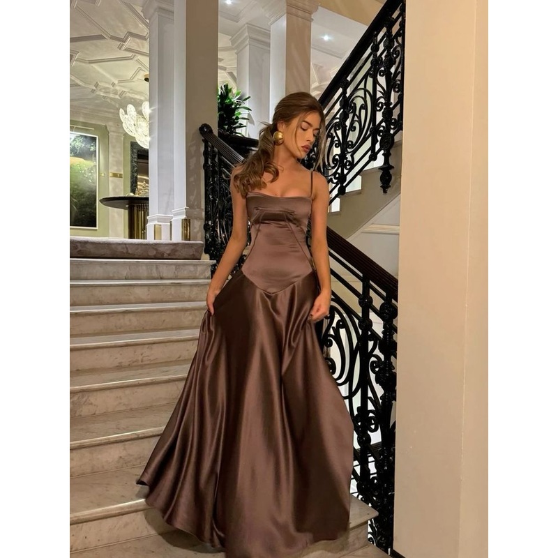 Spaghetti Straps Coffee Long Prom Dress Formal Party Dress J4304