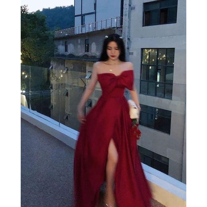 Strapless A Line Burgundy Satin Long Prom Dress J3172