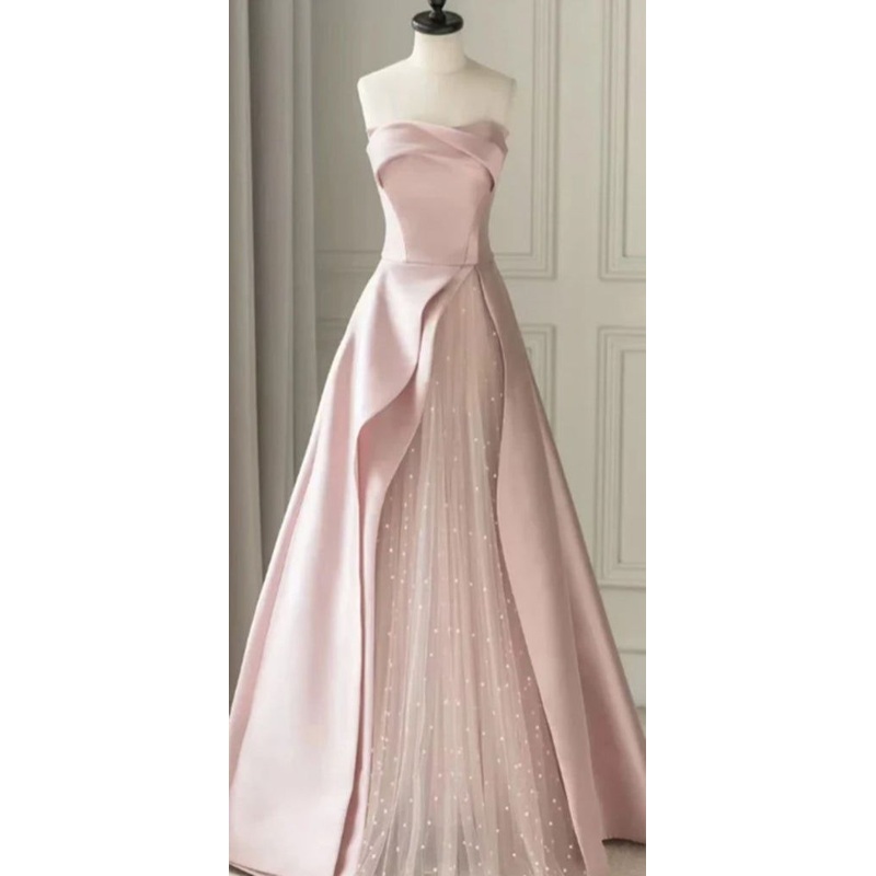 Strapless A Line Pink Long Prom Dress Formal Birthday Party Dress J4766