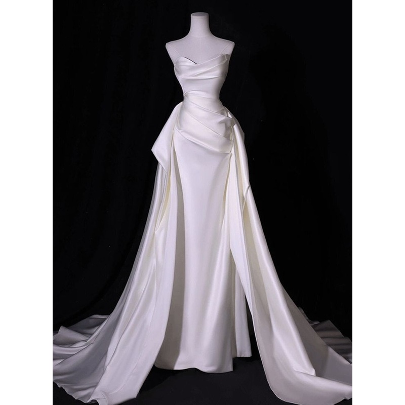 Strapless A Line White Wedding Dress Elegant Wedding Gown J5252