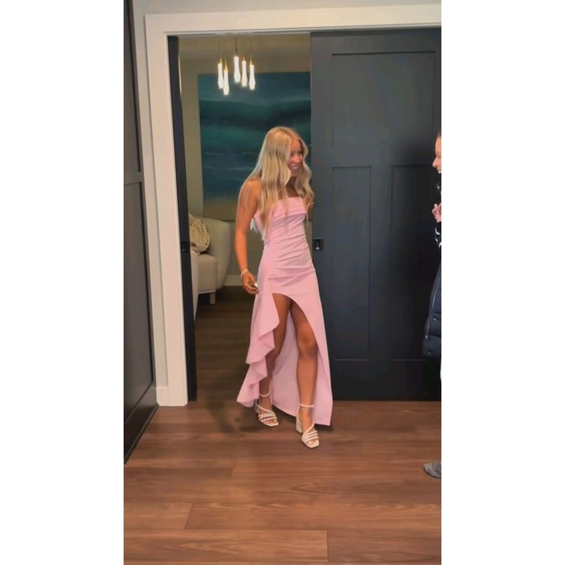 Strapless Pink Long Prom Dress Slit Formal Party Dress J4719