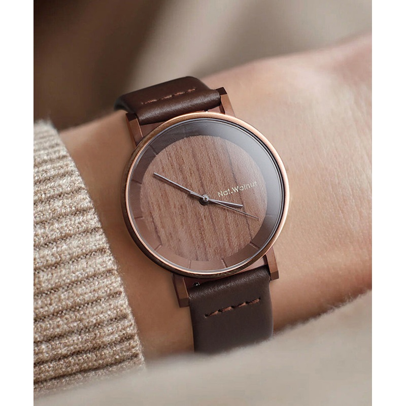 Vintage Brown Genuine Leather Inlaid Wooden Quartz Movement Watch
