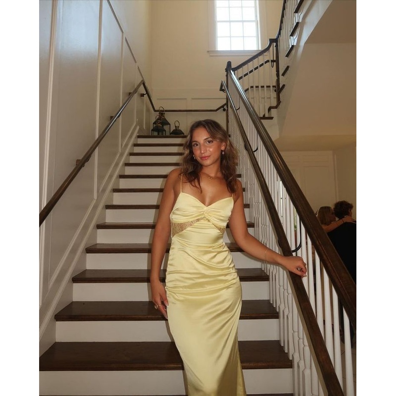 Yellow Sheath Satin Long Prom Dress Formal Evening Dress J5212