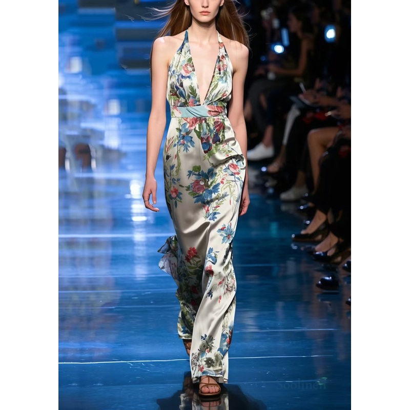 Beautiful Print Silk Silm Fit Halter Dress Summer