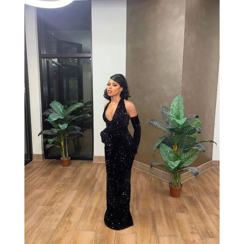 Black Mermaid Long Prom Dress Sequin Evening Dress J4484