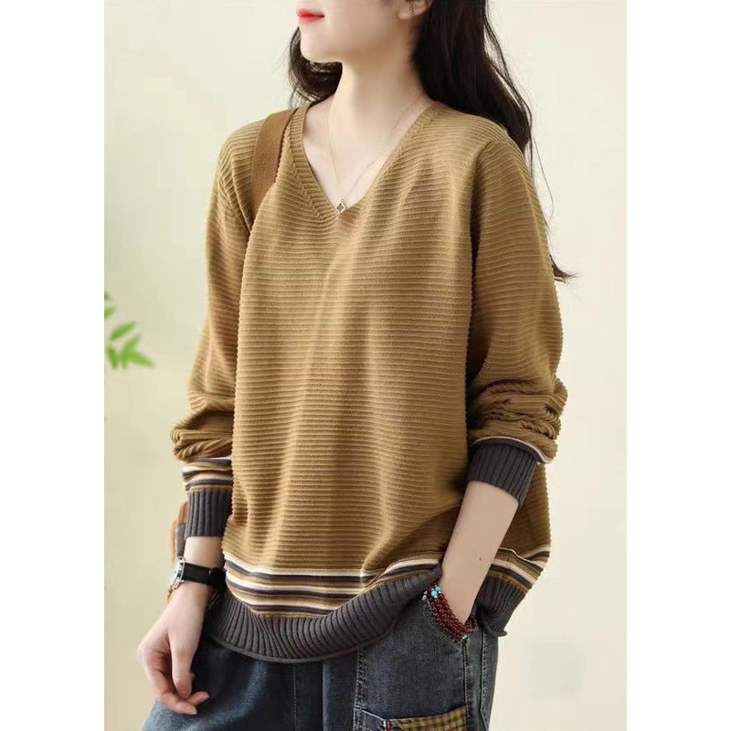 Bohemian Khaki Oversized Striped Sweater Spring