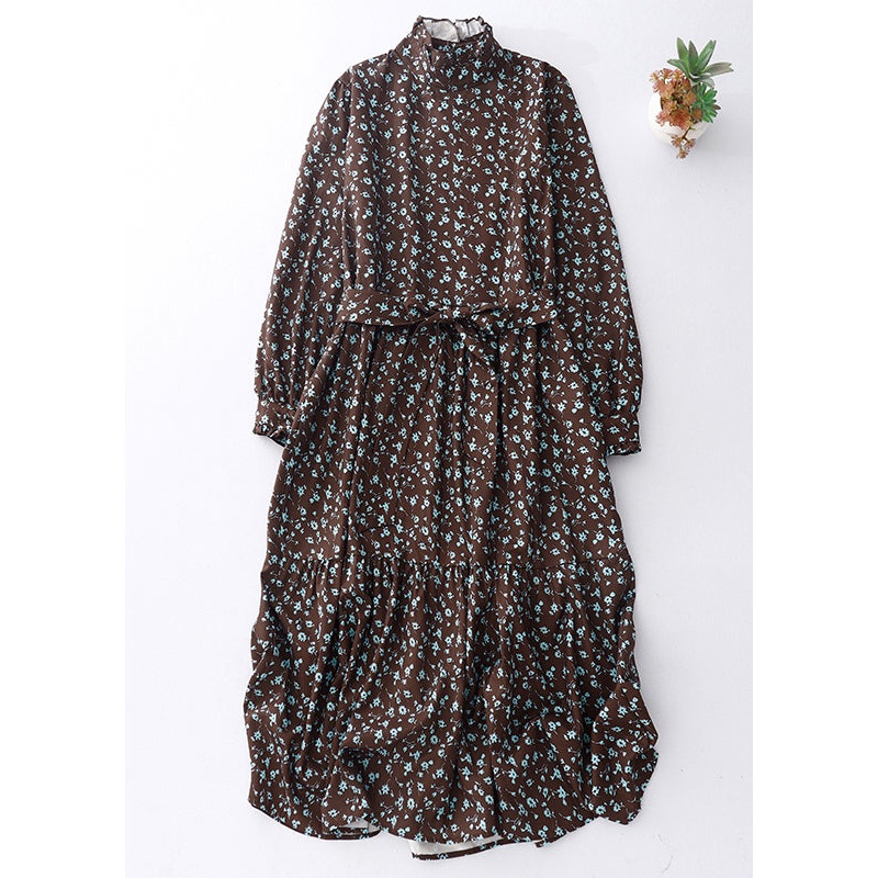 Boutique Chocolate Ruffled Print Robe Dresses Spring