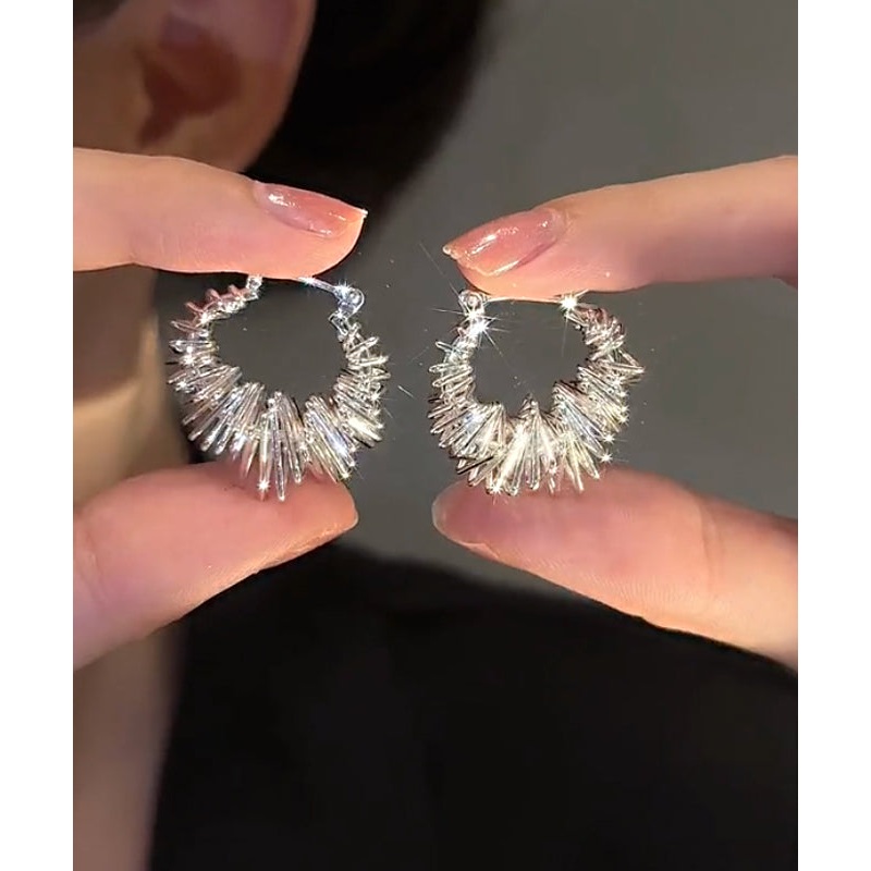 Brief Silk Copper Zircon Wrinkled Hoop Earrings