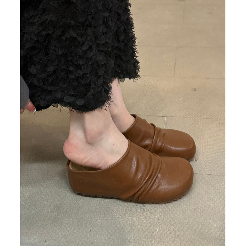 Brown Platform Faux Leather Stylish Splicing Slide Sandals