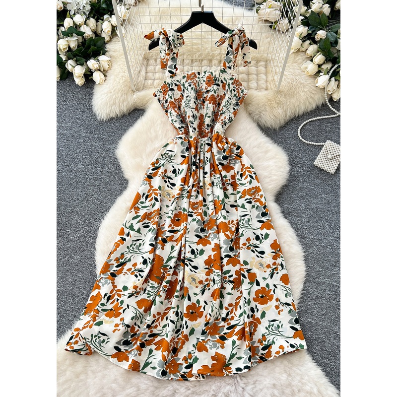 Casual Apricot Print Chiffon Cami Dress Summer