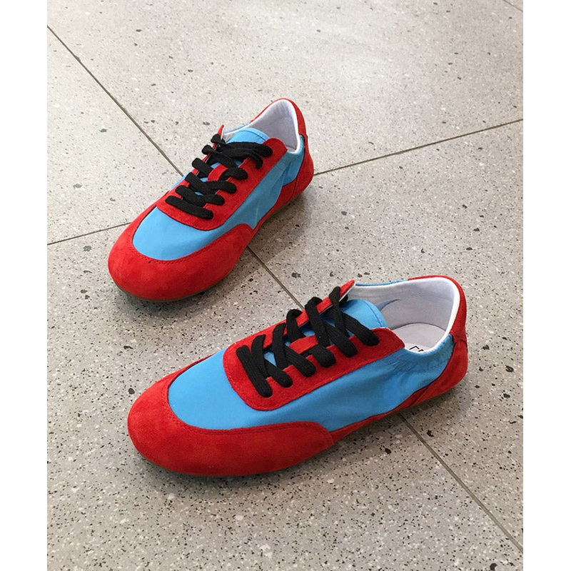 Casual Comfy Red Lace Up Splicing Suede Flat Shoes
