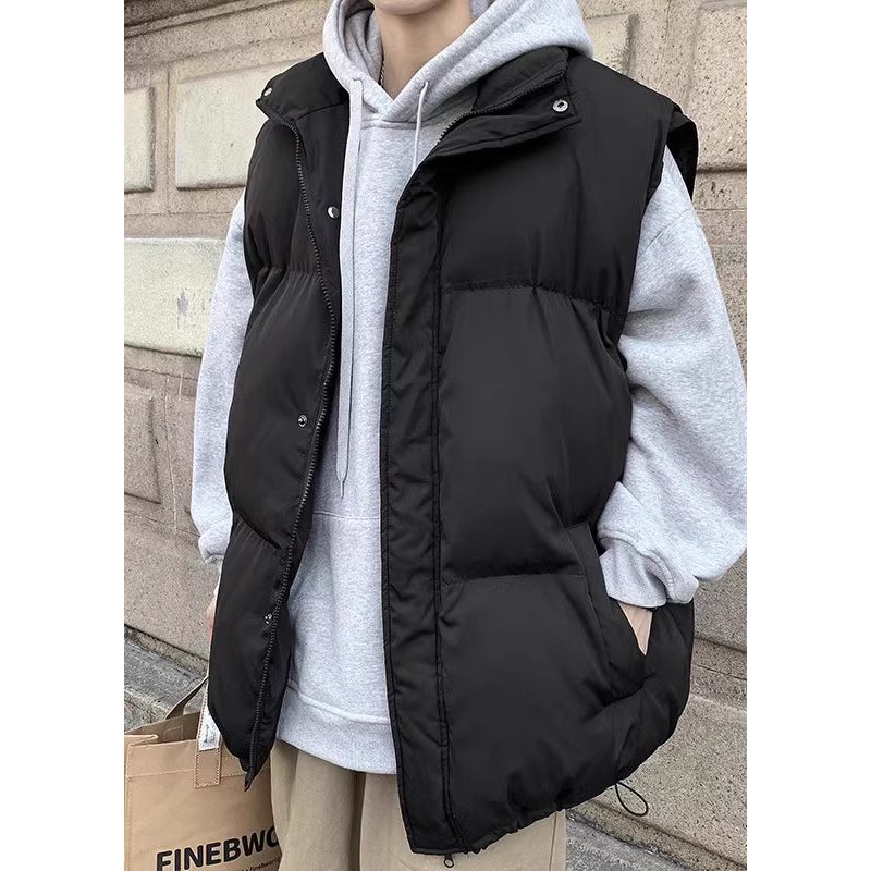 Classy Black Oversized Drawstring Fine Cotton Filled Mens Puffers Vests Winter