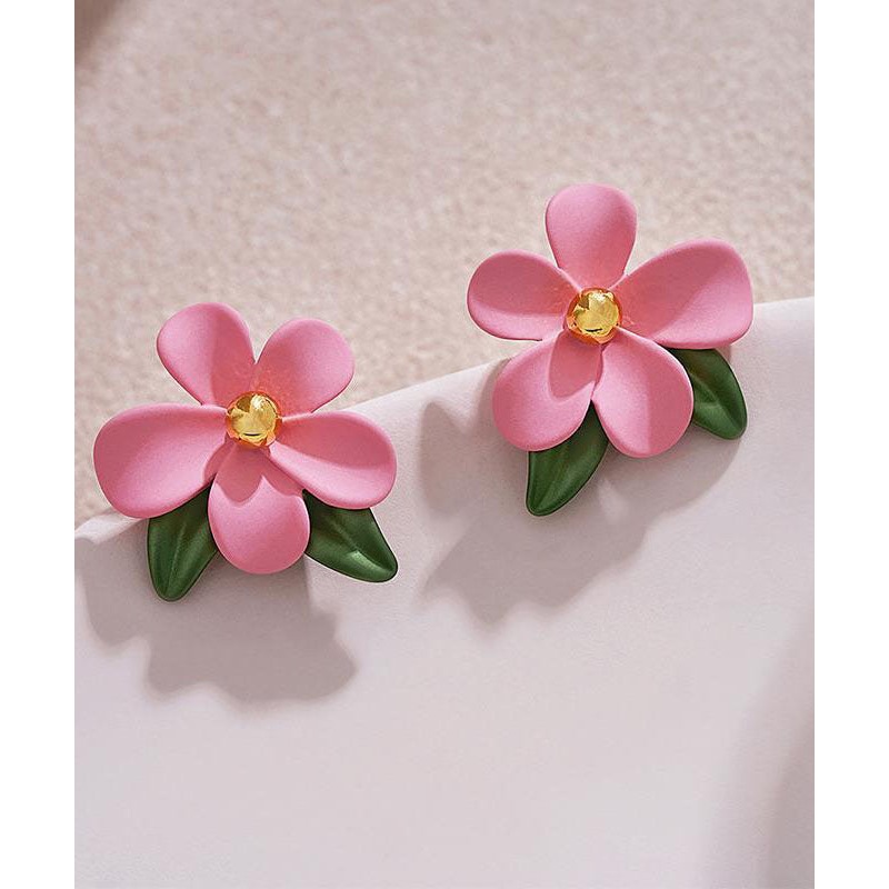 Cute Pink Acrylic Alloy Floral Stud Earrings