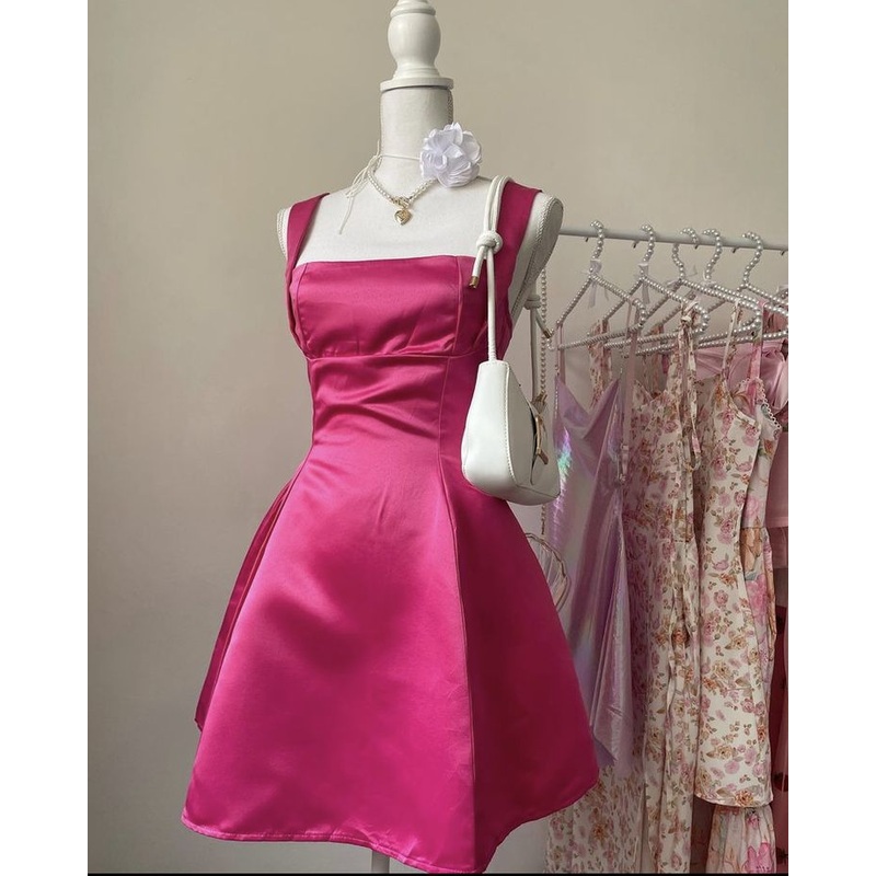 Elegant A Line Hot Pink Short Prom Dress Satin Homecoming Dress J5981