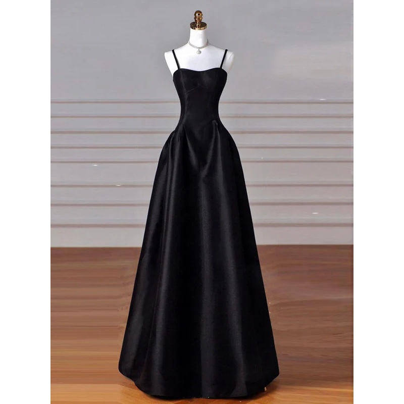 Elegant Black A Line Satin Long Prom Dress Formal Evening Dress J4358