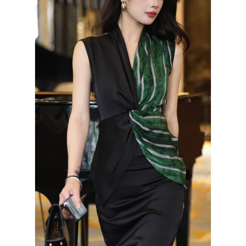 Fashion Colorblock V Neck Striped Patchwork Flattering Shirt Sleeveless