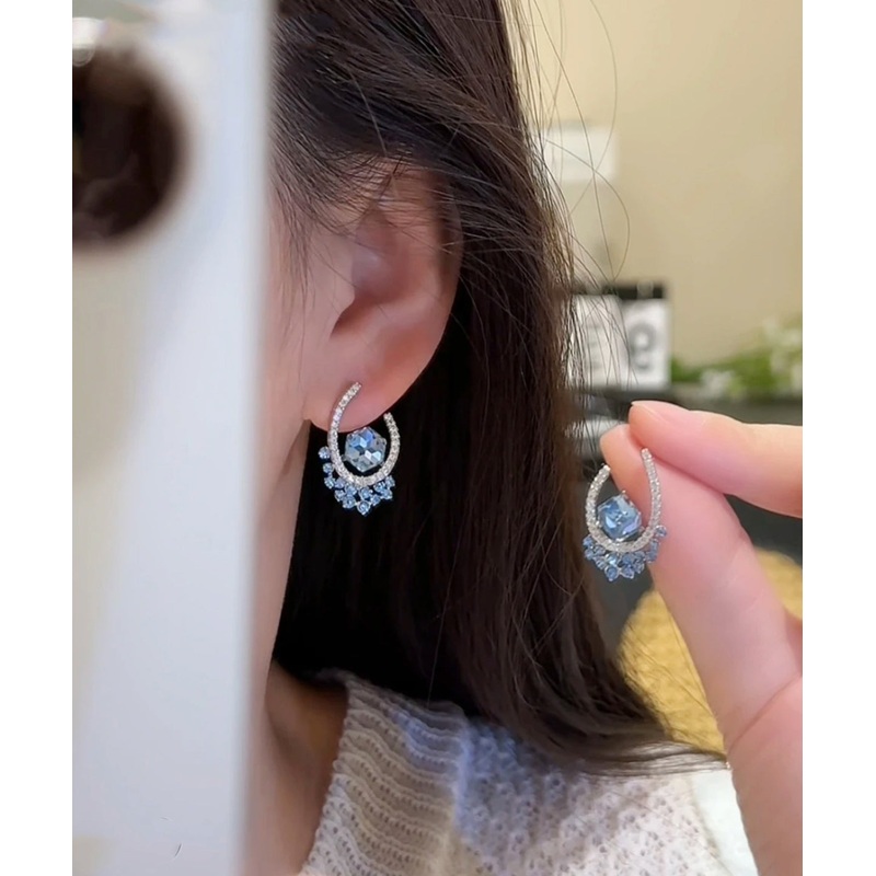 Fine Blue Copper Zircon Crystal Stud Earrings