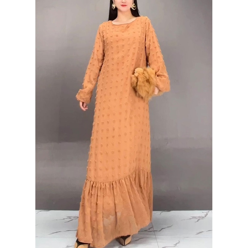 Fine Orange Patchwork Solid Maxi Dresses Spring