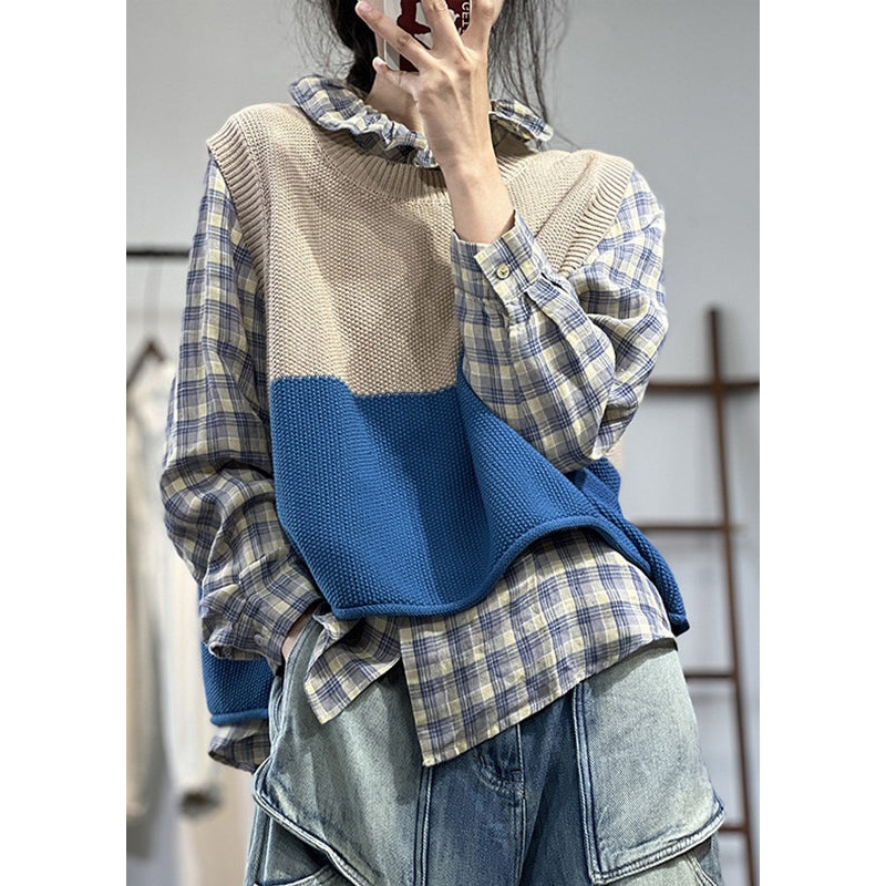 Loose Casual Apricot O Neck Knit Tank Sleeveless