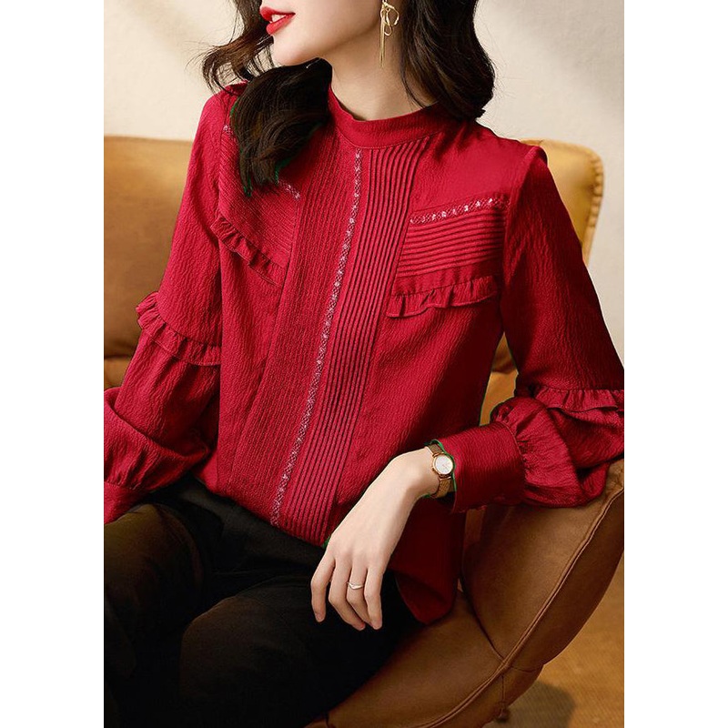 New Red Ruffled Original Design Cotton Shirt Spring