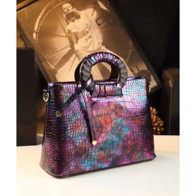 New Retro Gradient Color Large Capacity Faux Leather Tote Handbag