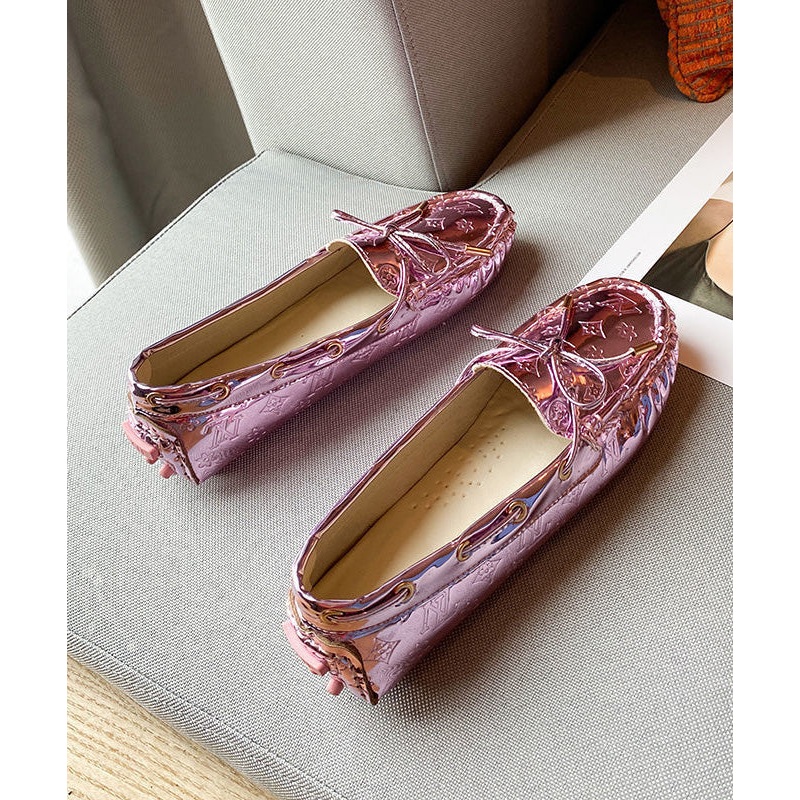 Pink Faux Leather Comfortable Splicing Penny Loafers