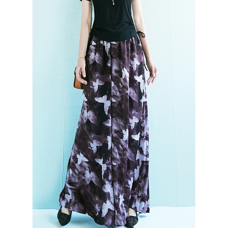 Plus Size Butterfly Print Elastic Waist Ice Silk Wide Leg Pants Summer