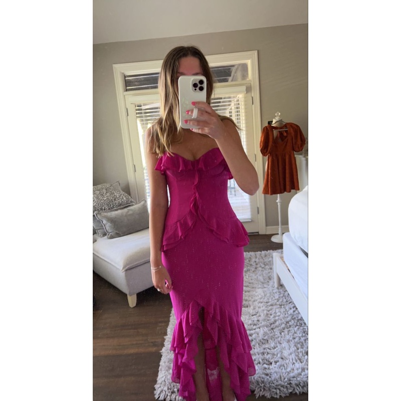 Straps Chiffon Ruffle Slit Sheath Prom Dress J5935