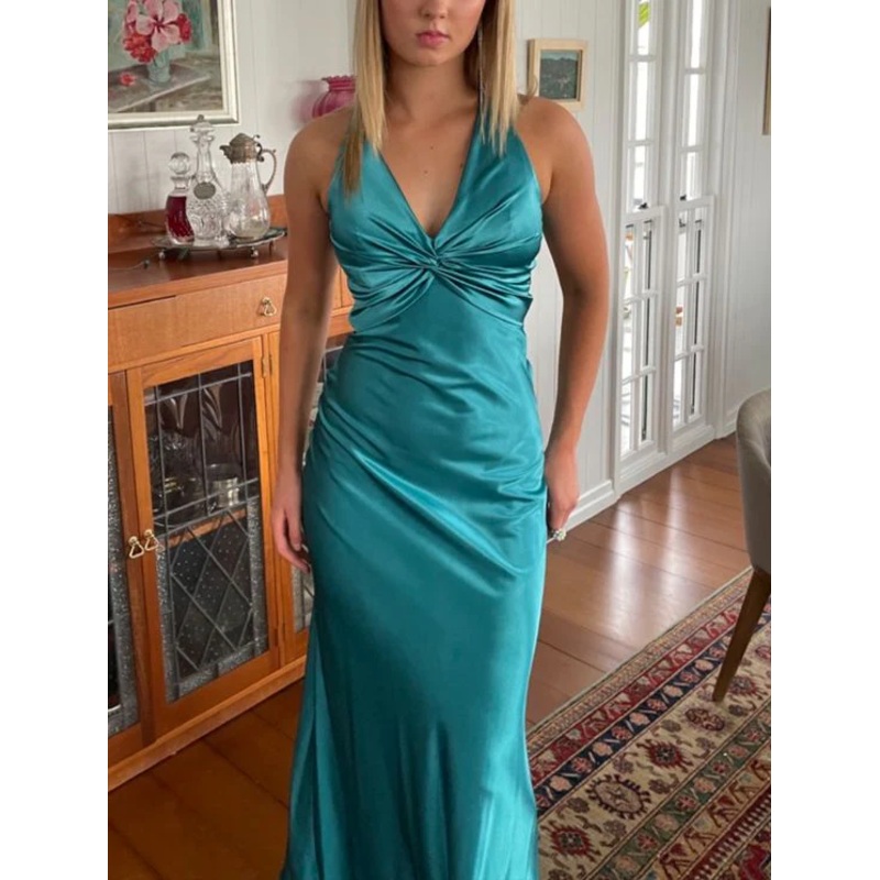 V Neck Mermaid Long Prom Dress Backless Evening Party Gown J3857