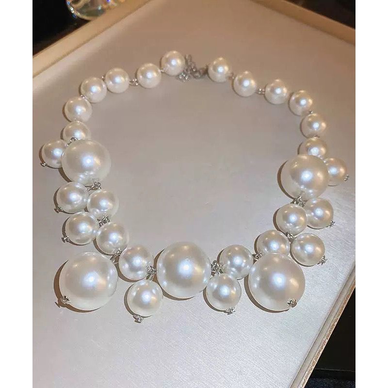 Vintage White Alloy Pearl Beading Tassel Pendant Necklace