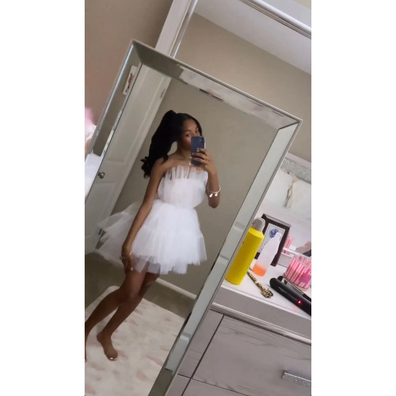 White A Line Tulle Homecoming Dress Birthday Outfit J3915