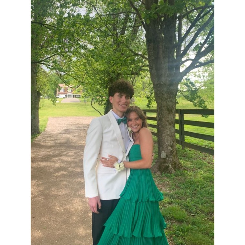 A Line Strapless Green Long Prom Dress Layered Formal Party Dress 2489