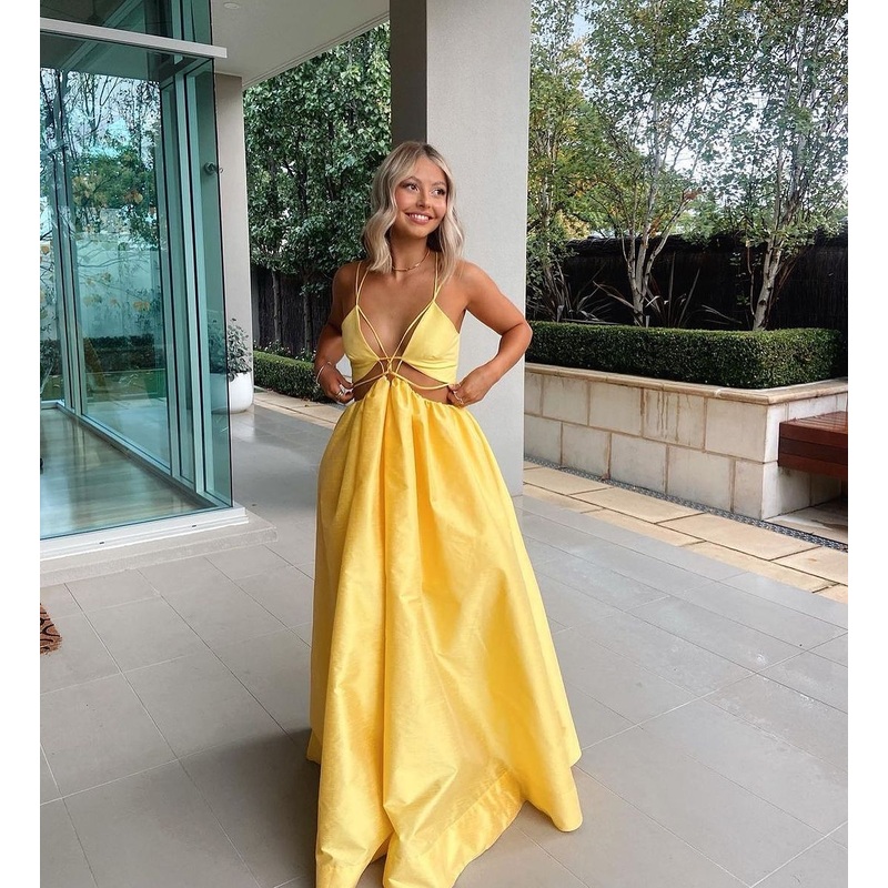 A Line Yellow Long Prom Dress Formal Evening Party Dress J3576