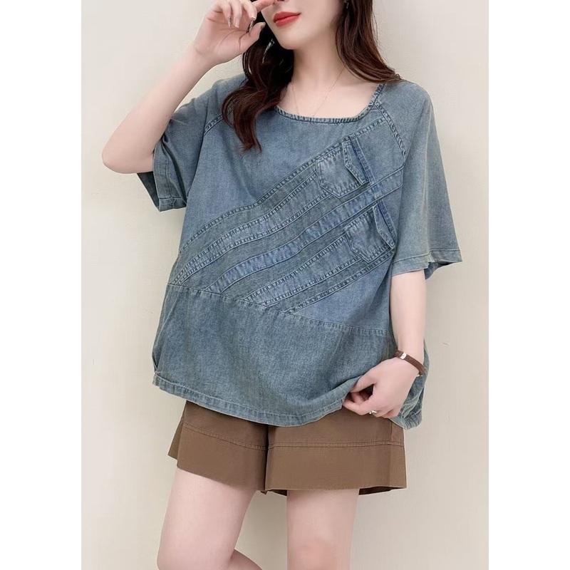 Art Blue Oversized Patchwork Denim Tanks Summer