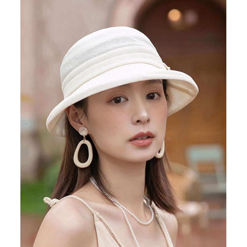 Beautiful Beige Wrinkled Bow Classy Cloche Hat