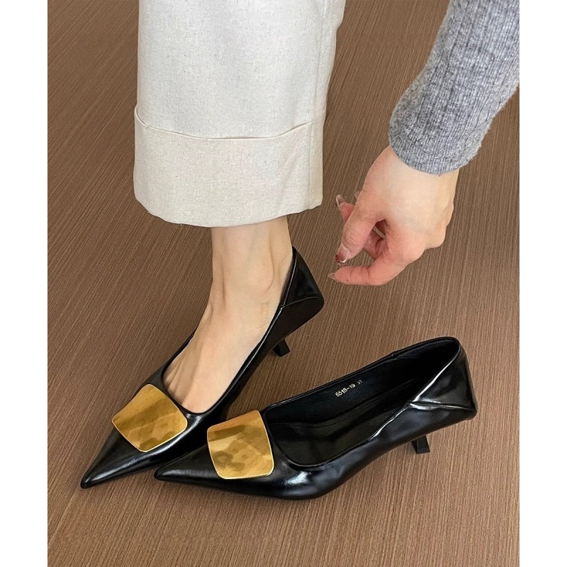 Black High Heels Splicing French Sequined Pointed Toe