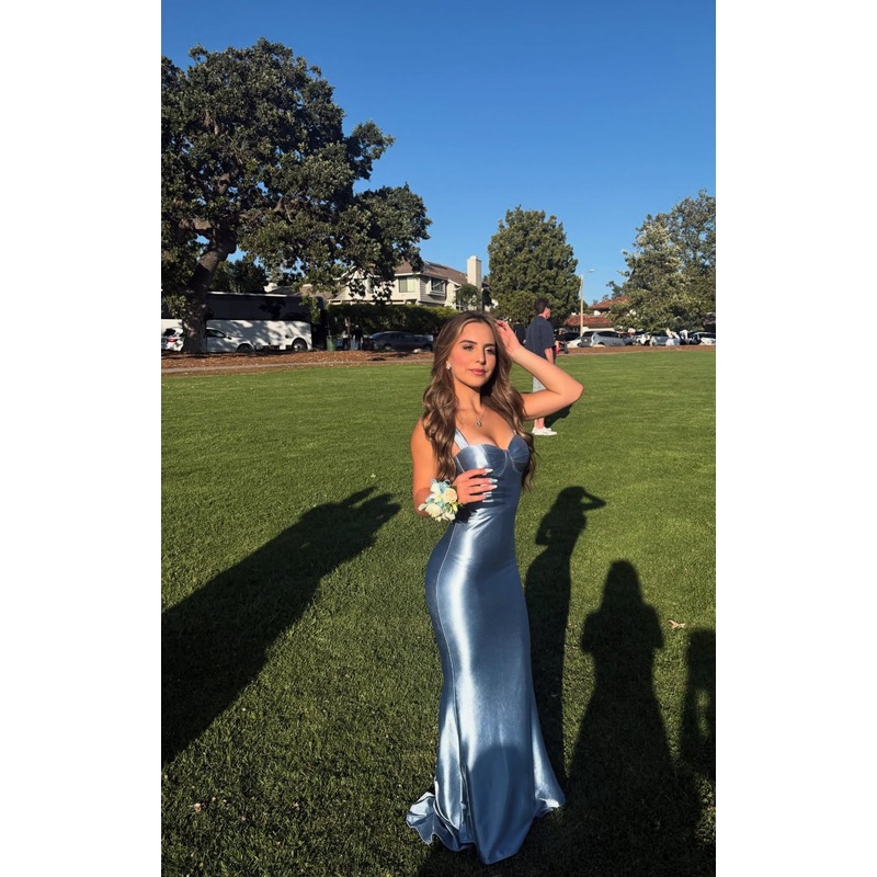 Blue Mermaid Long Prom Dress Satin Graduation Dress J7906