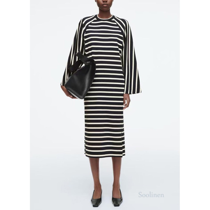 Boho Black Striped Cotton Vacation Dresses Spring