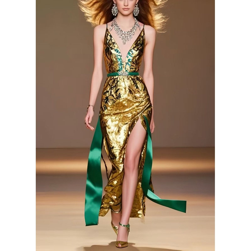 Boho Golden Side Open Silm Fit Vestidos Dress Summer
