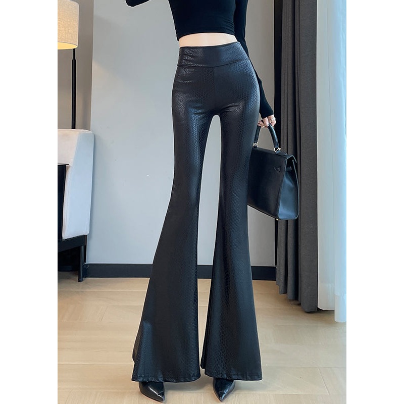 Boutique Black Serpentine Butt Scrunch Bell-bottom Trousers Spring