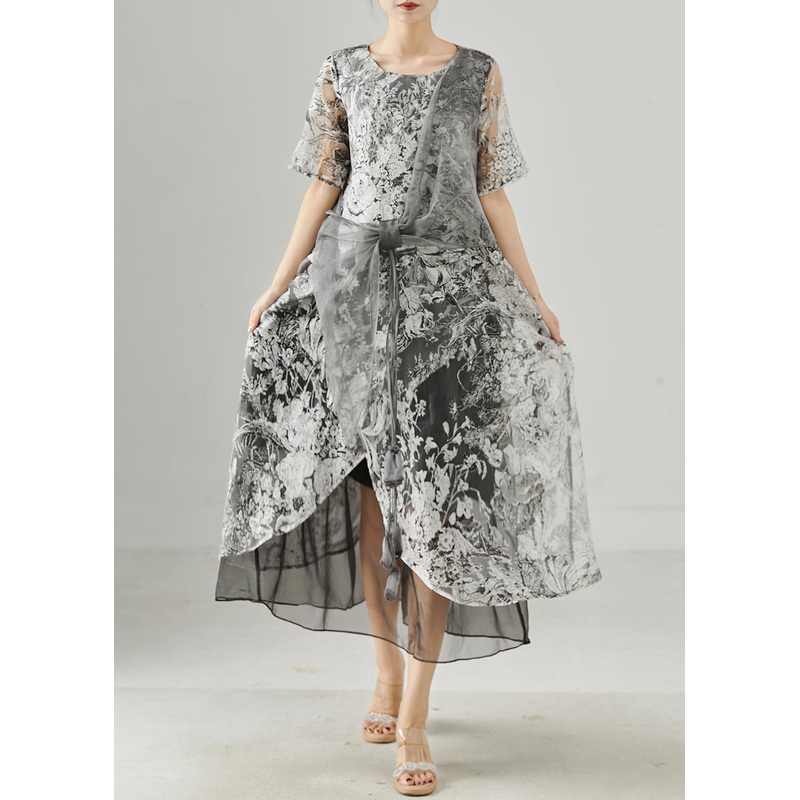 Casual Grey Print Tulle Vacation Dresses Summer