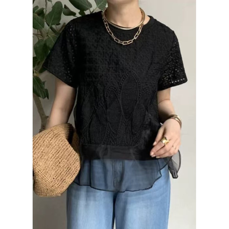 Fashion Black Embroideried Patchwork Tanks Summer