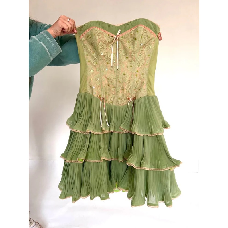 Green Layered Short Lace Homecoming Dress A Line Birthday Dress J6142