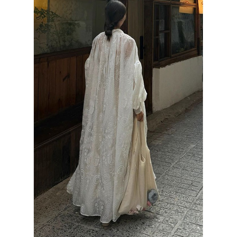 Handmade White Oversized Jacquard Cotton Cardigan Summer