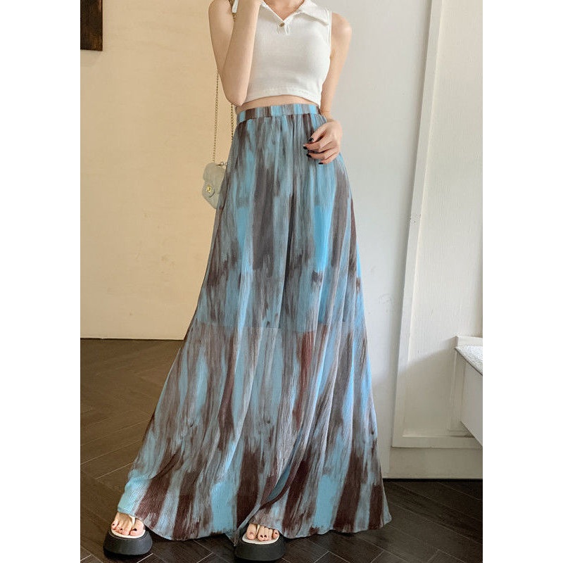 Holiday Style Blue Tie Dye High Waist Draping Cotton Skirts Summer