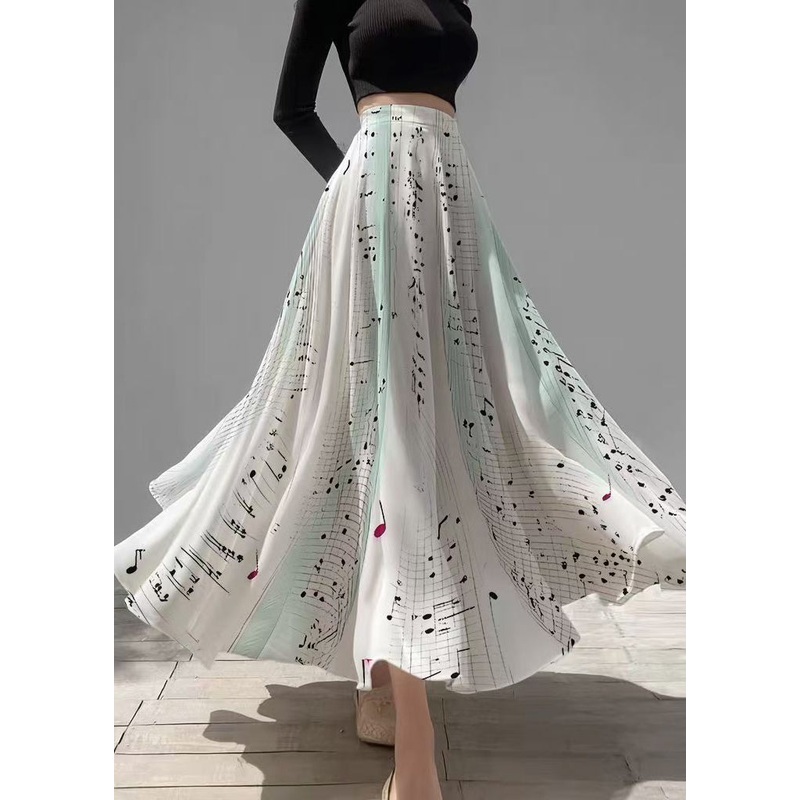 Italian Gradient Color Print Chiffon A Line Skirts Summer